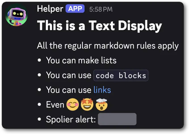 Example of a Text Display with markdown