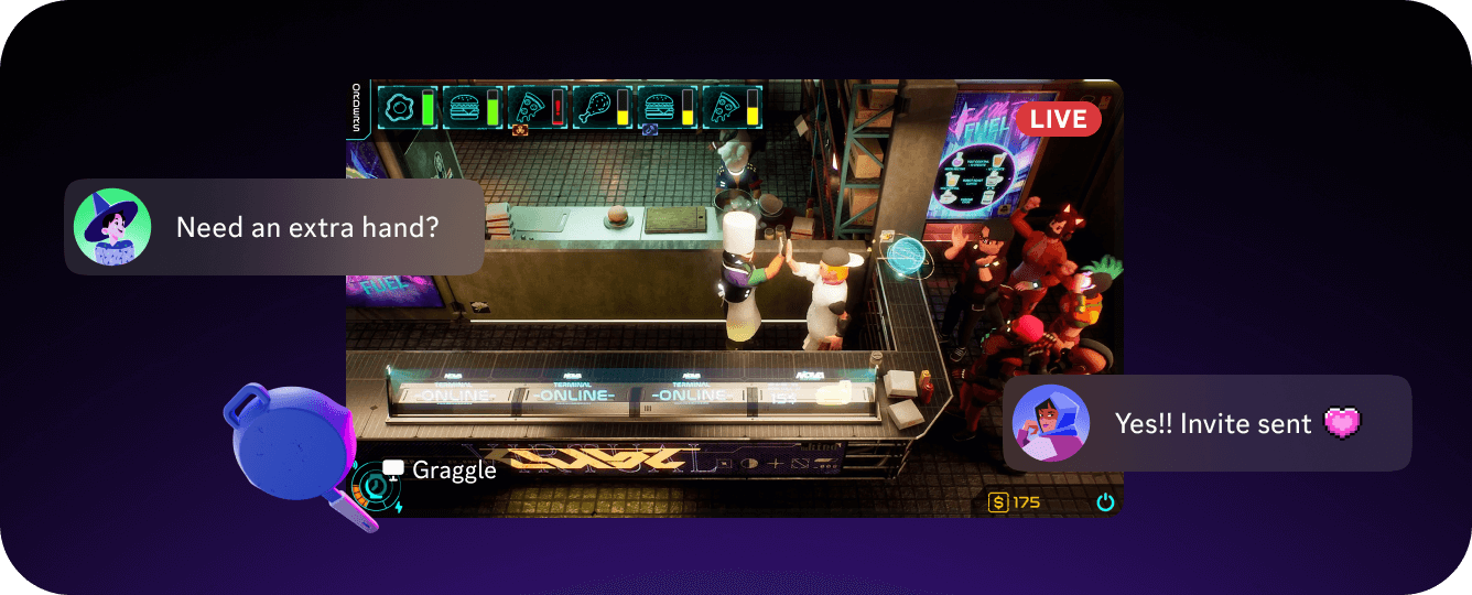 A banner showing players chatting about playing a game together