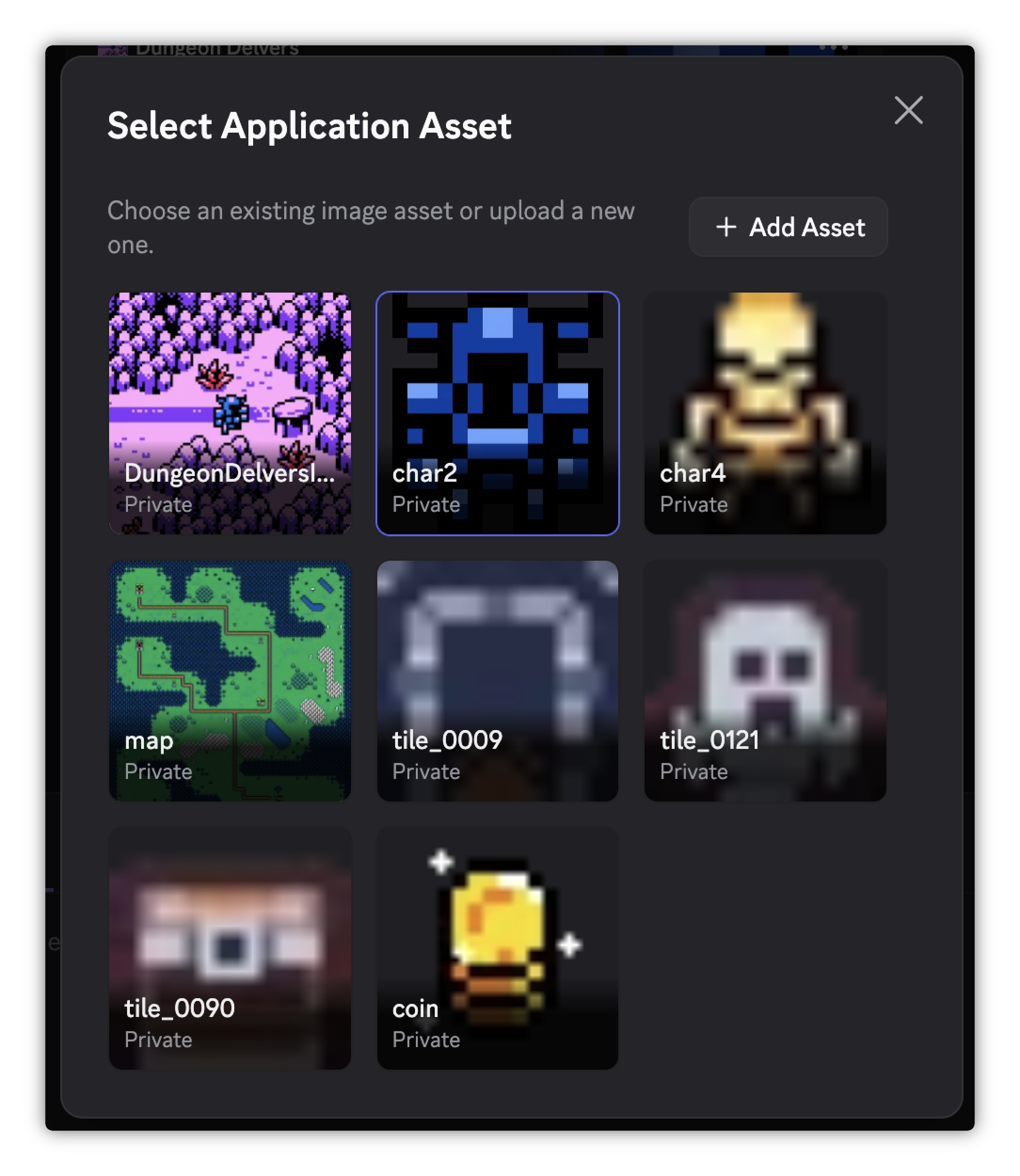 Assets page and the inline asset picker