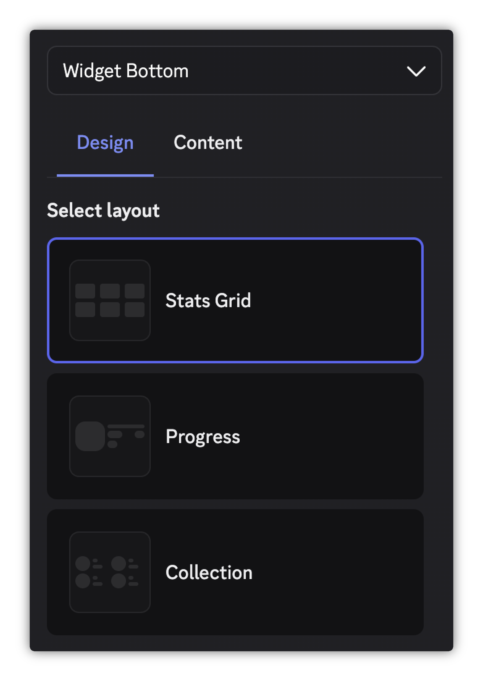 The layout picker for a design with multiple layouts in the Design tab