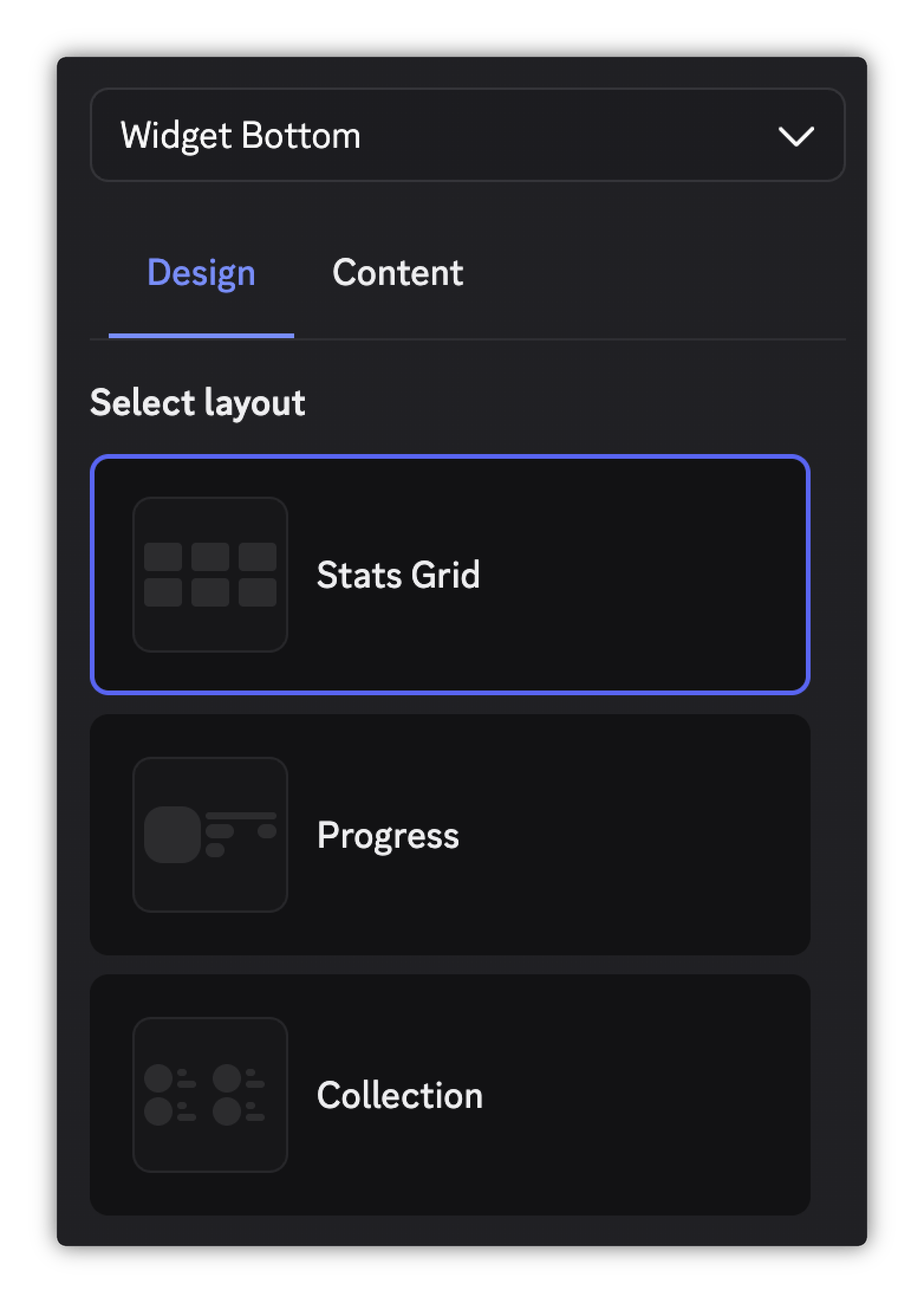 The layout picker for a design with multiple layouts in the Design tab