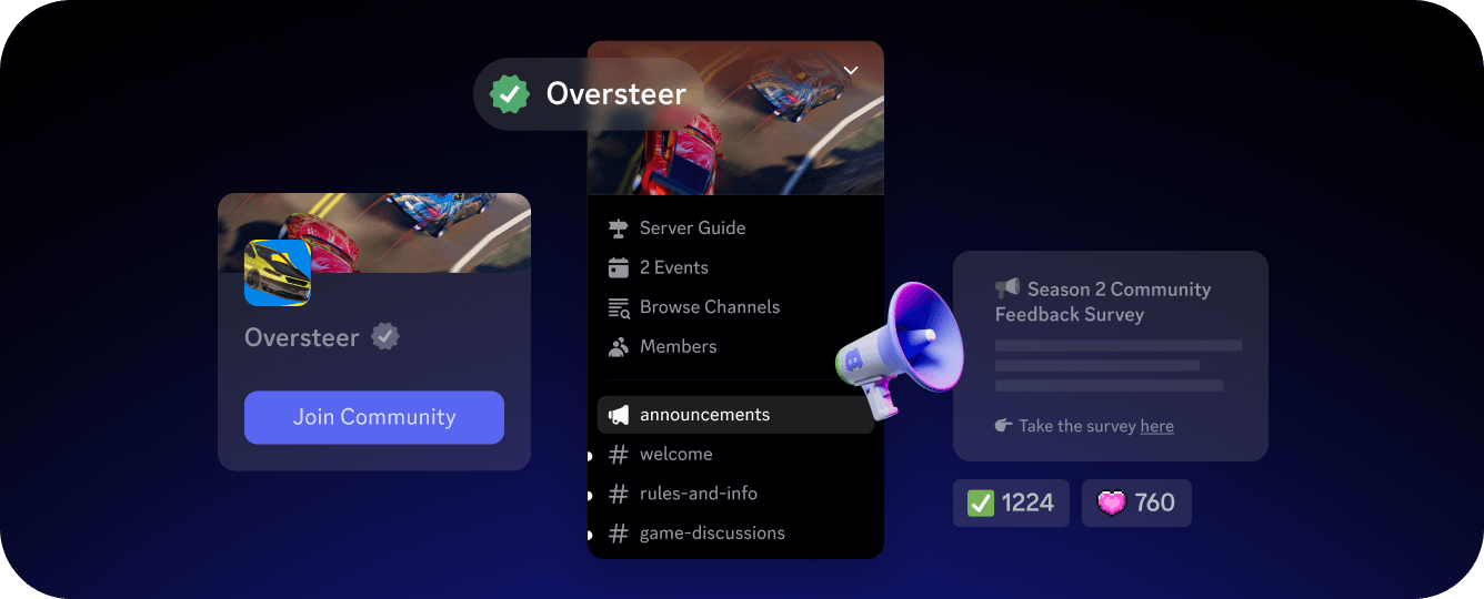 A banner showing pieces of a community Discord server