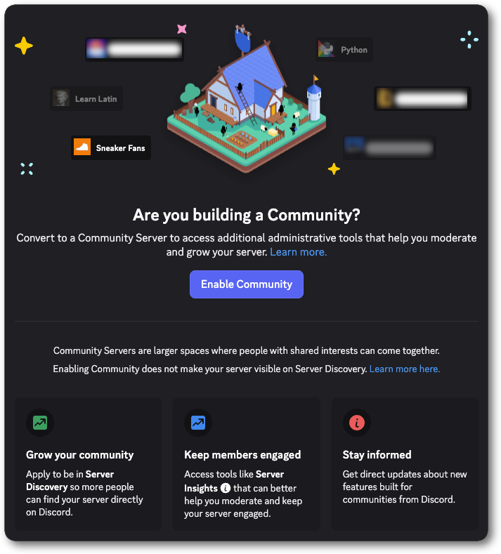 Discord server setting to turn a server into a community server
