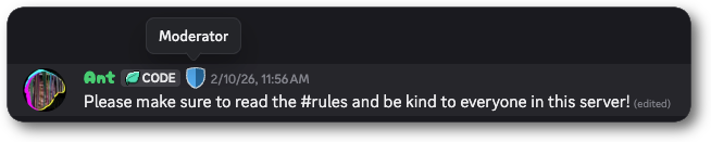 A moderator with a shield emoji as a role icon
