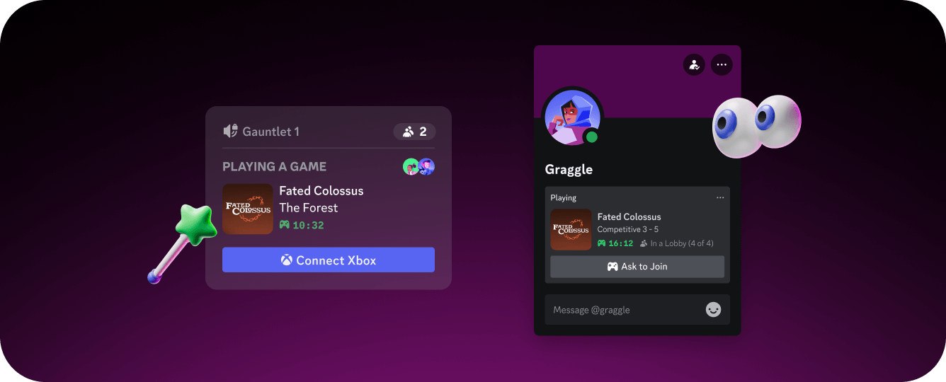 A banner showing rich presence for a fictional game