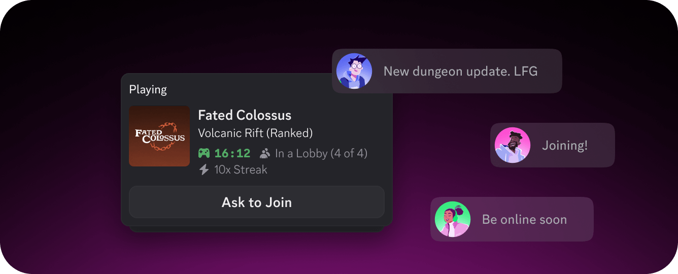 A banner showing rich presence for a fictional game