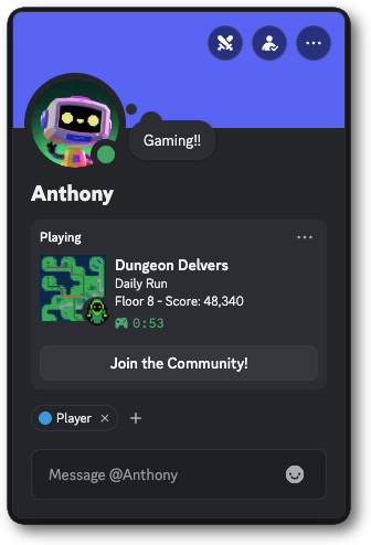 Rich Presence in a user's profile on Discord