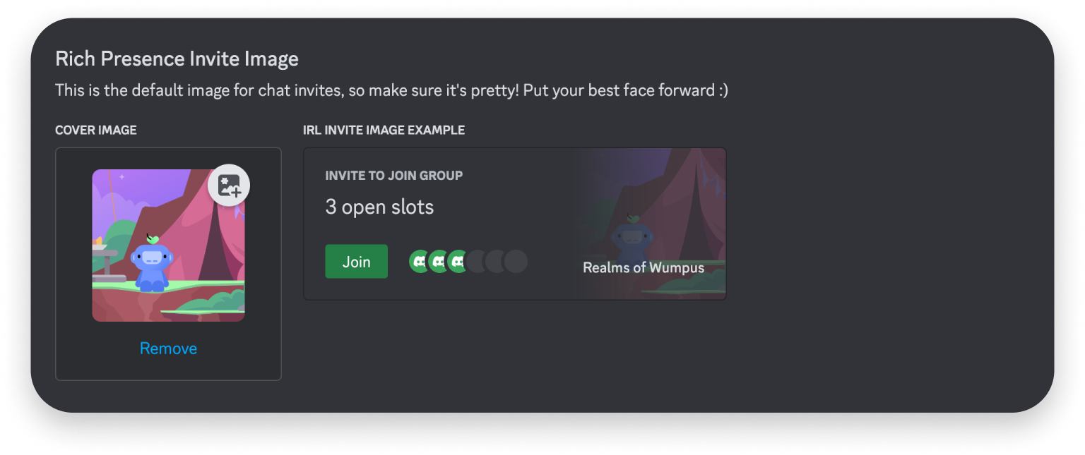 Rich Presence invite image in app settings