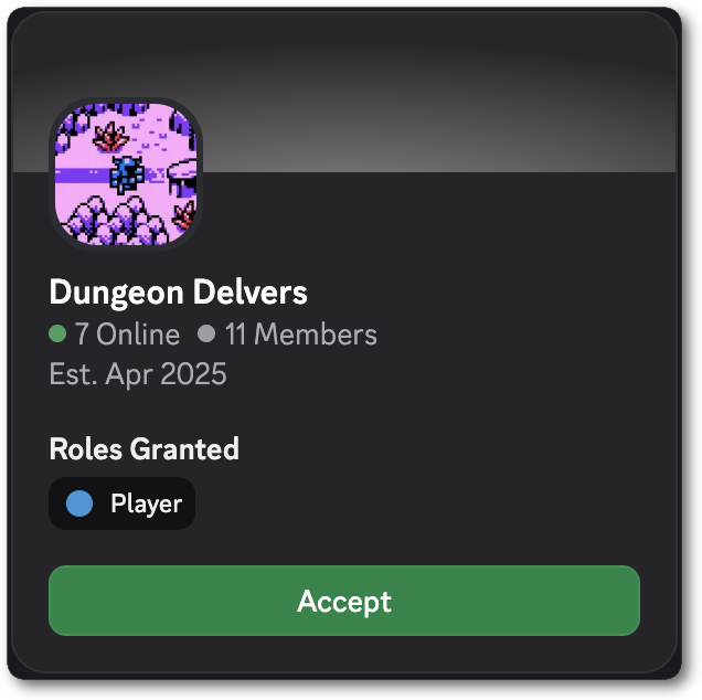 Example of an invite granting a Player role