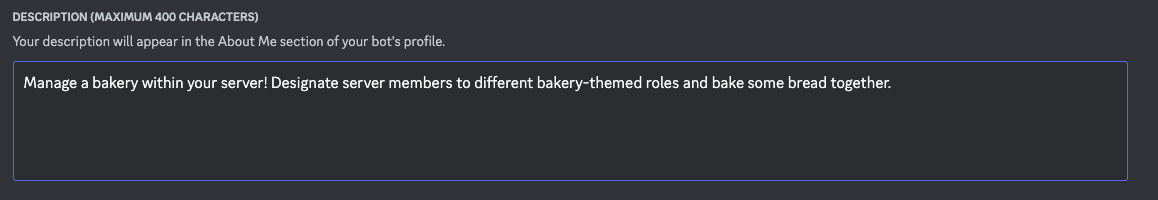 App description on the General Information tab