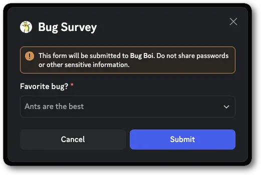 Example of a String Select with three options in a modal