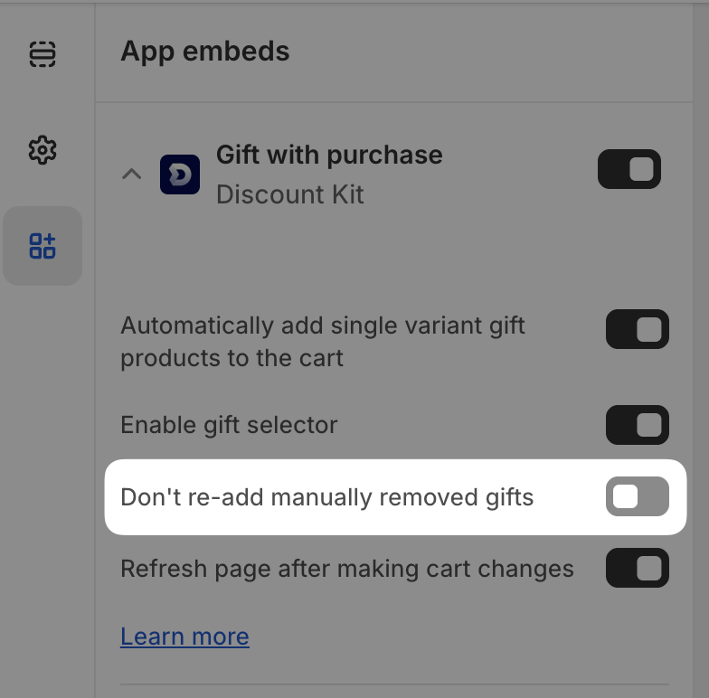 Don't re-add manually removed gifts setting