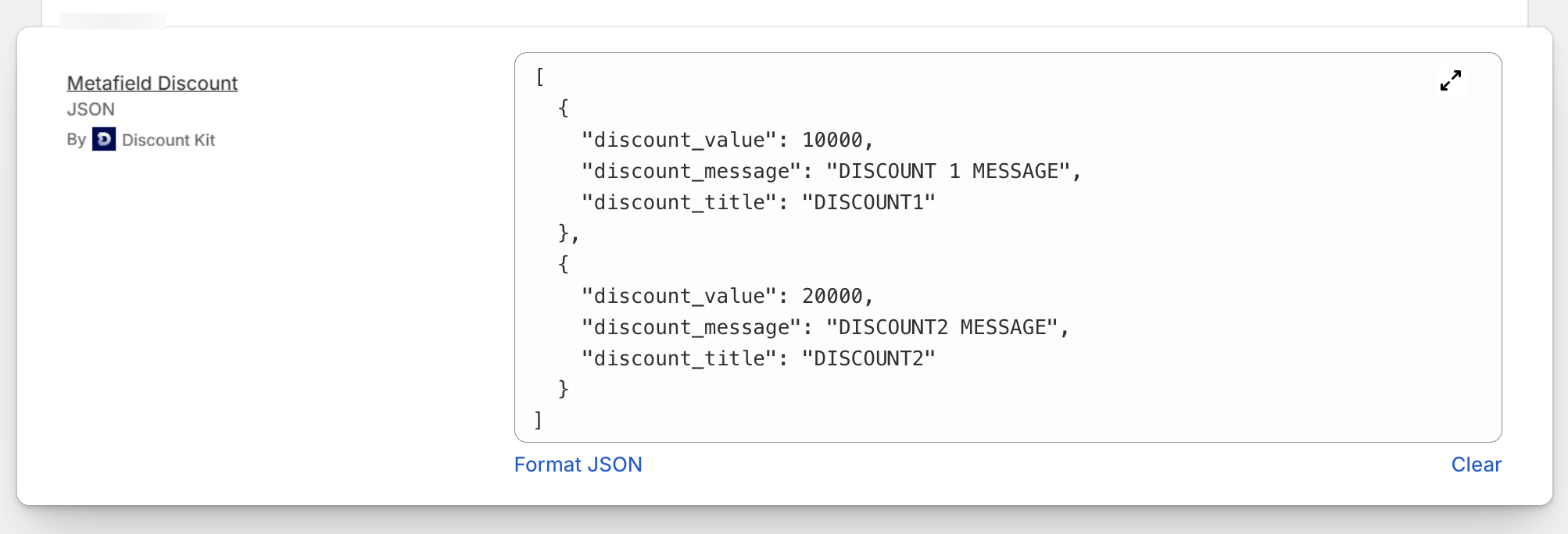 Example metafield configuration with array format