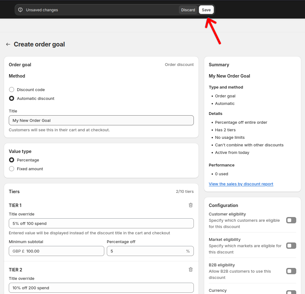 Save order goal image