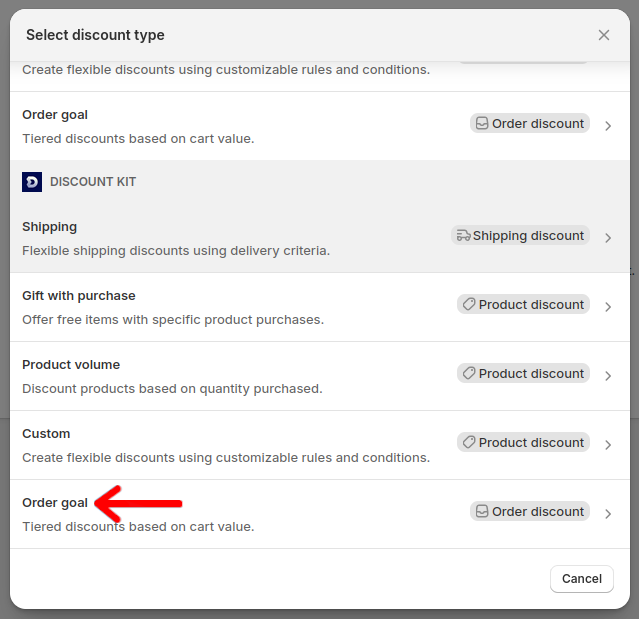 Select order goal image