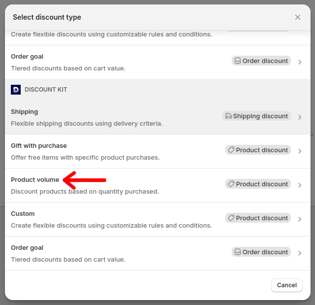Select product volume image