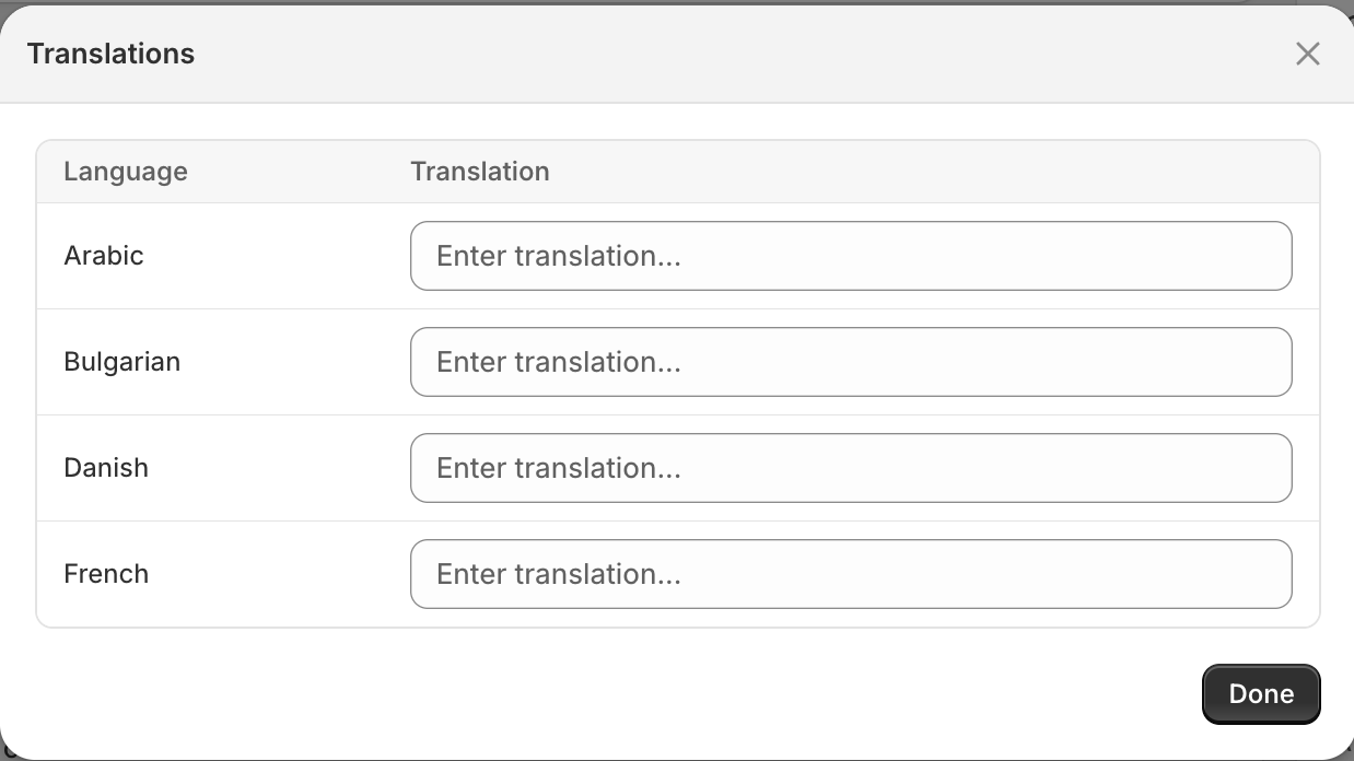 Translations modal
