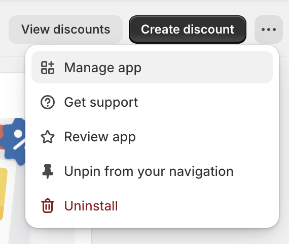 Manage app menu