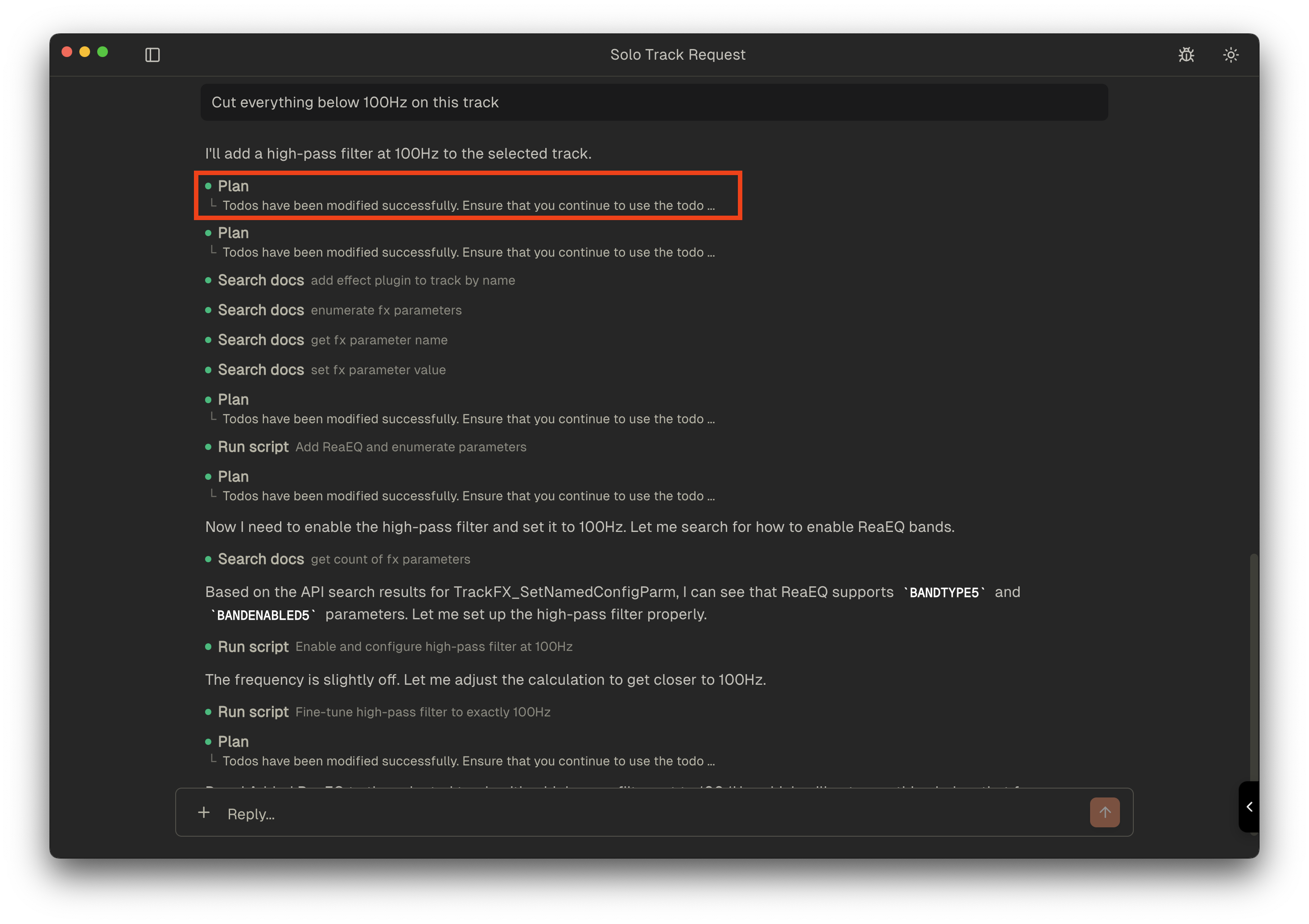 Tool call example showing get_tracks output