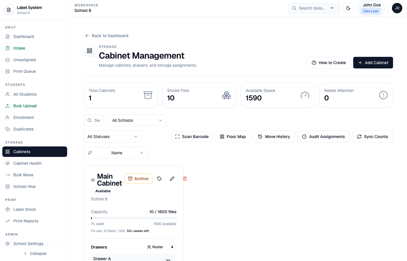 Cabinet Management with Main Cabinet A and B cards