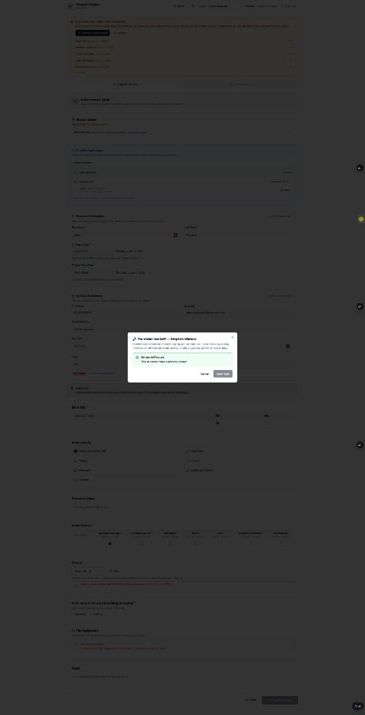 Fix intake issues dialog for a student