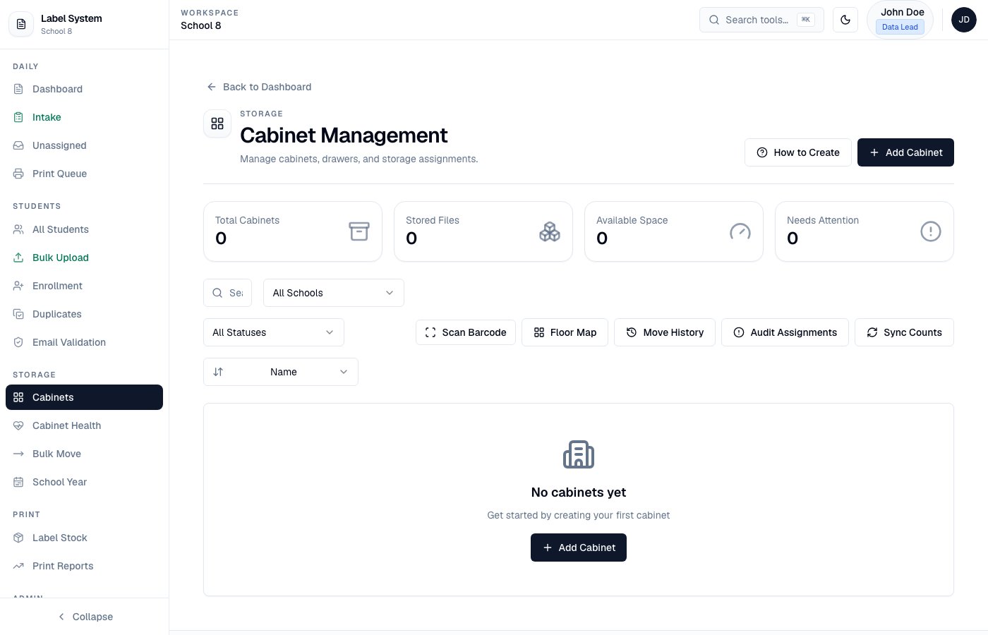 Cabinet Management with Main Cabinet A and B cards