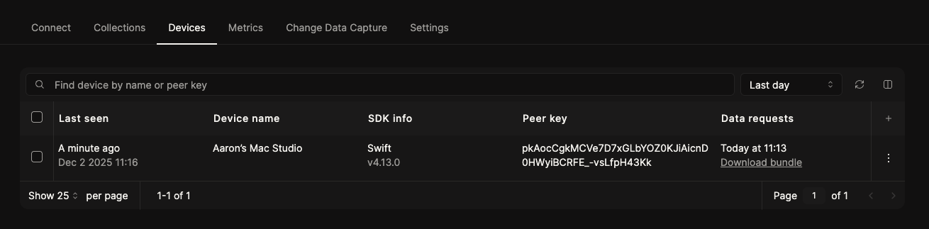 Device listing with Request data bundle option