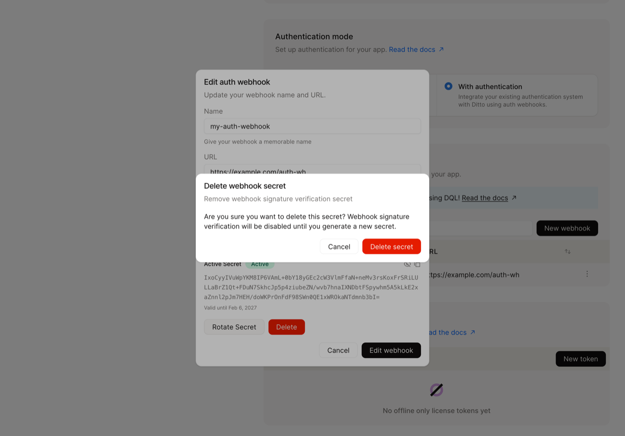 Delete webhook secret confirmation