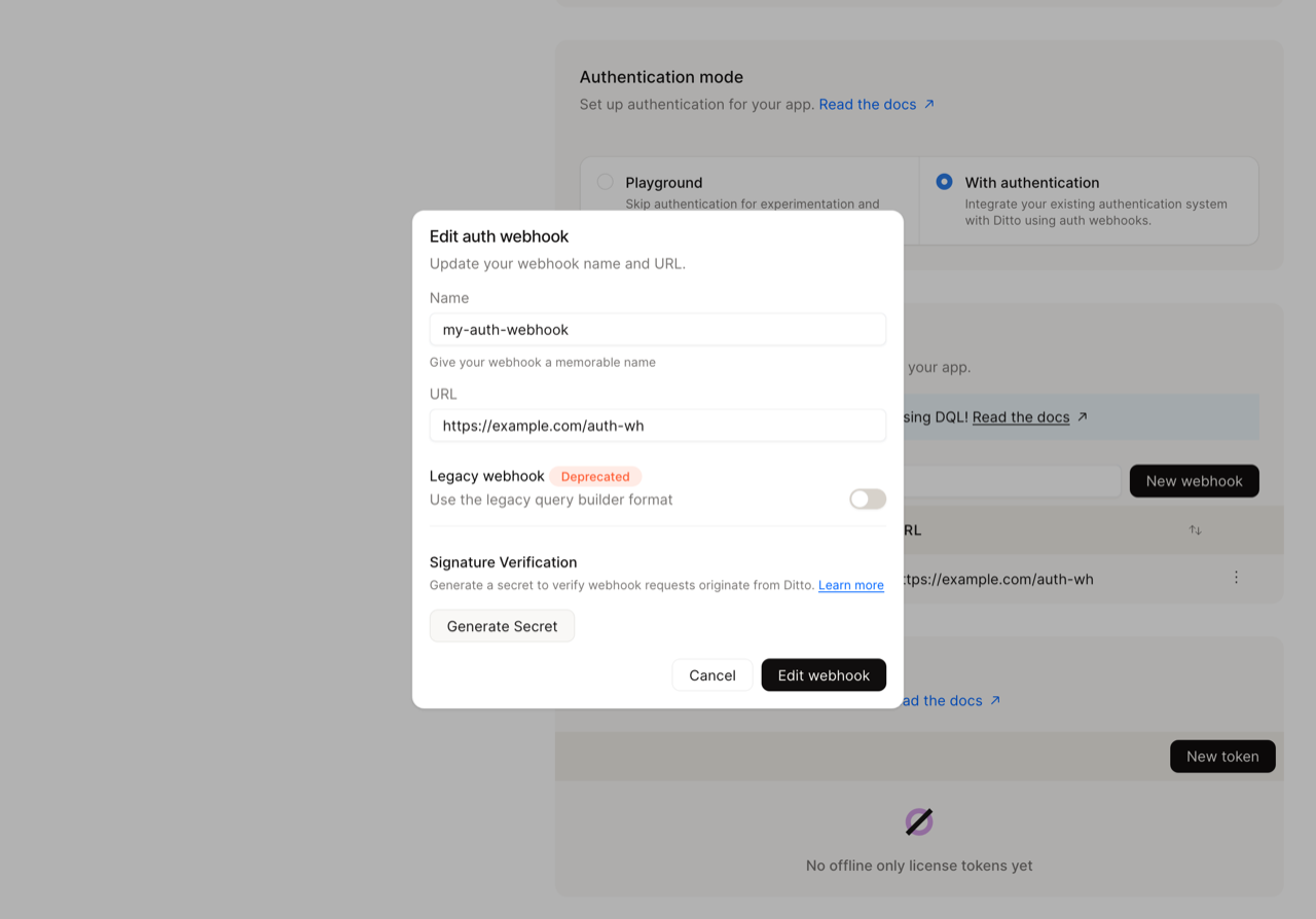 Generate webhook secret button