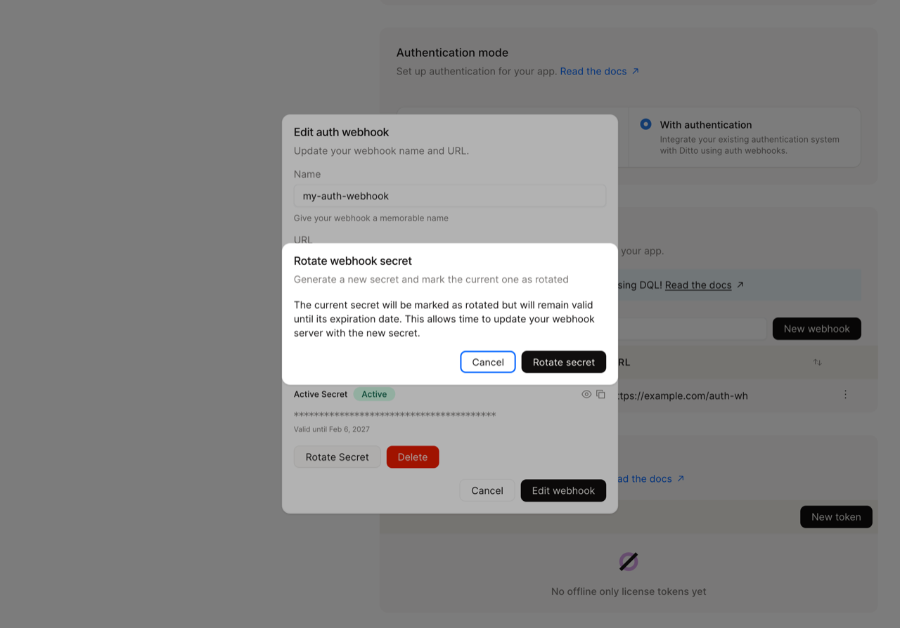 Rotate webhook secret dialog