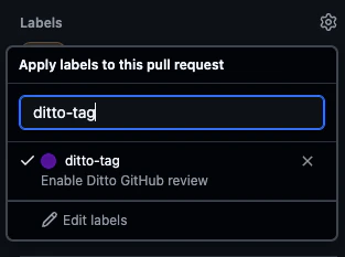 Adding configured Ditto review label to GitHub PR