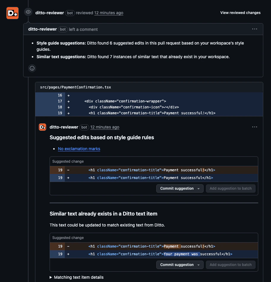 GitHub bot review example