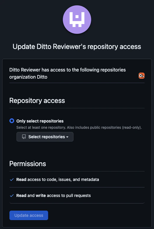 GitHub installation repository access card