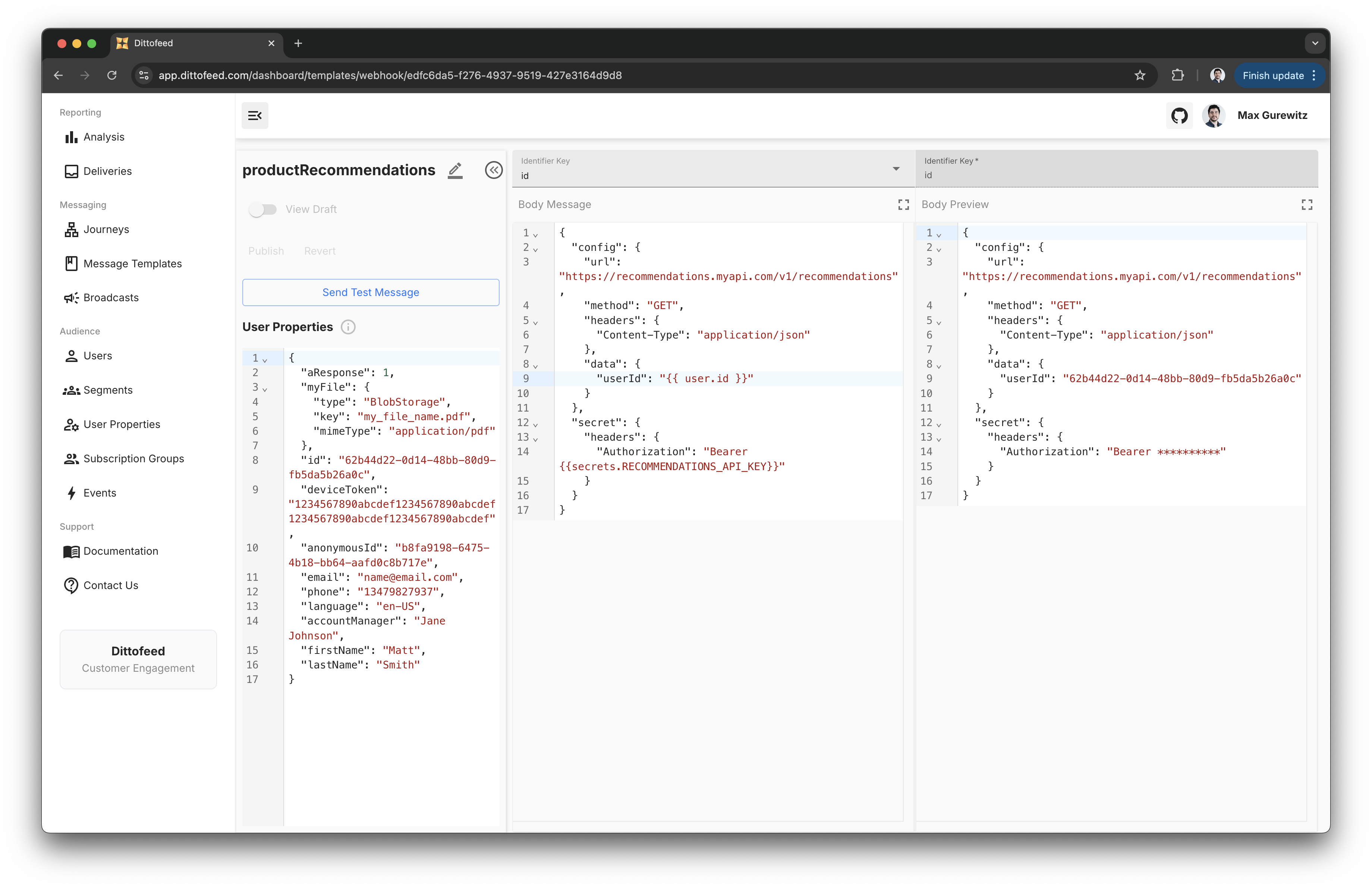 Recommendations Webhook Template