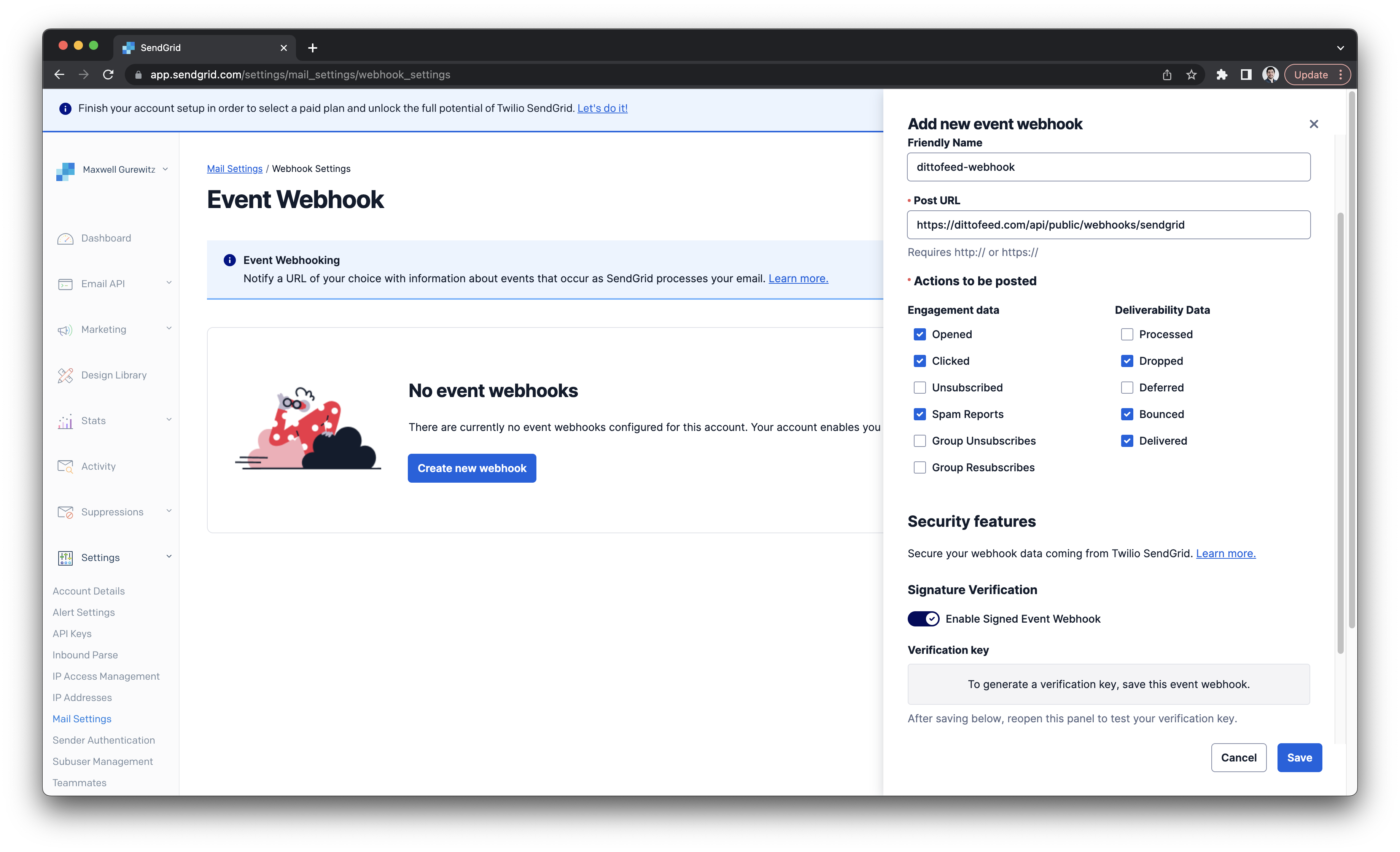 Sendgrid New Webhook