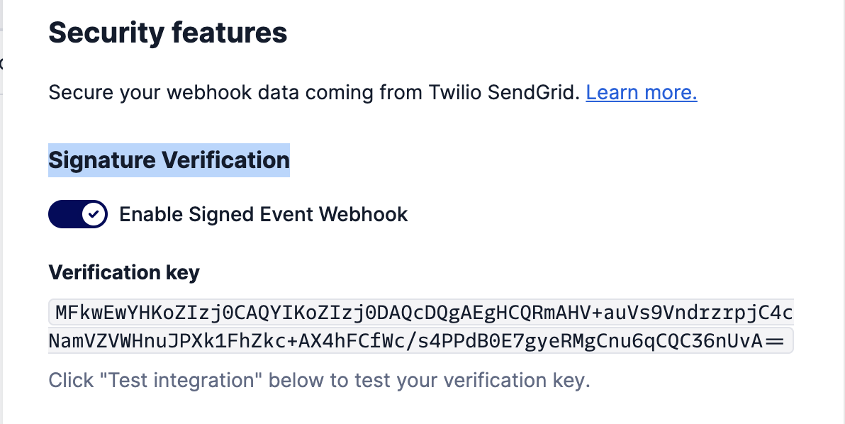 Sendgrid Webhook Verification Key