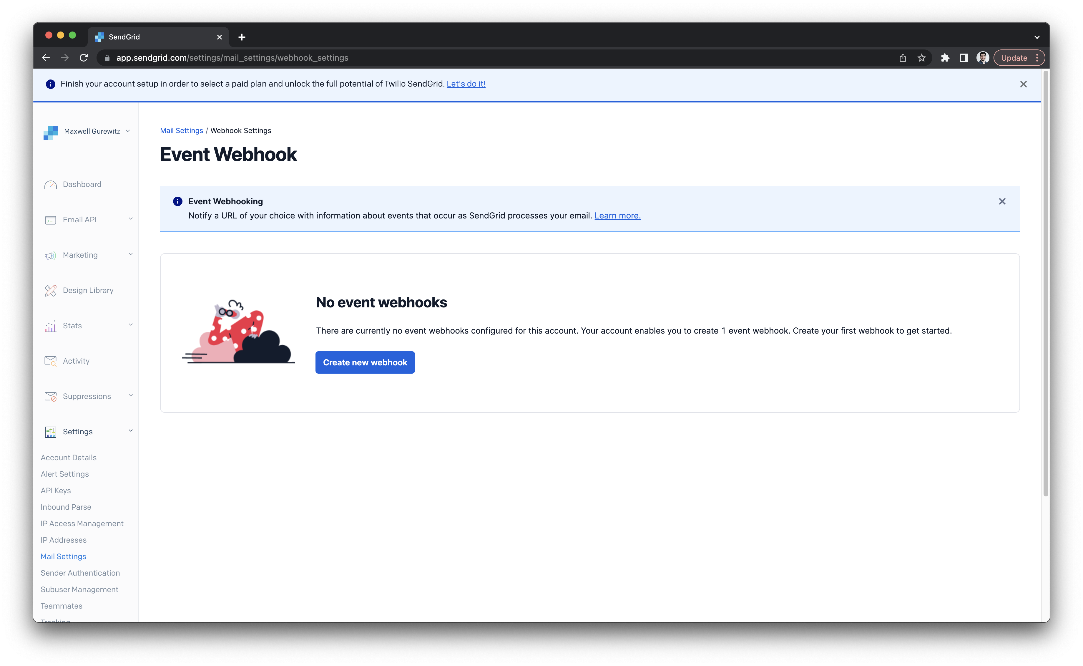 SendGrid Webhook Settings