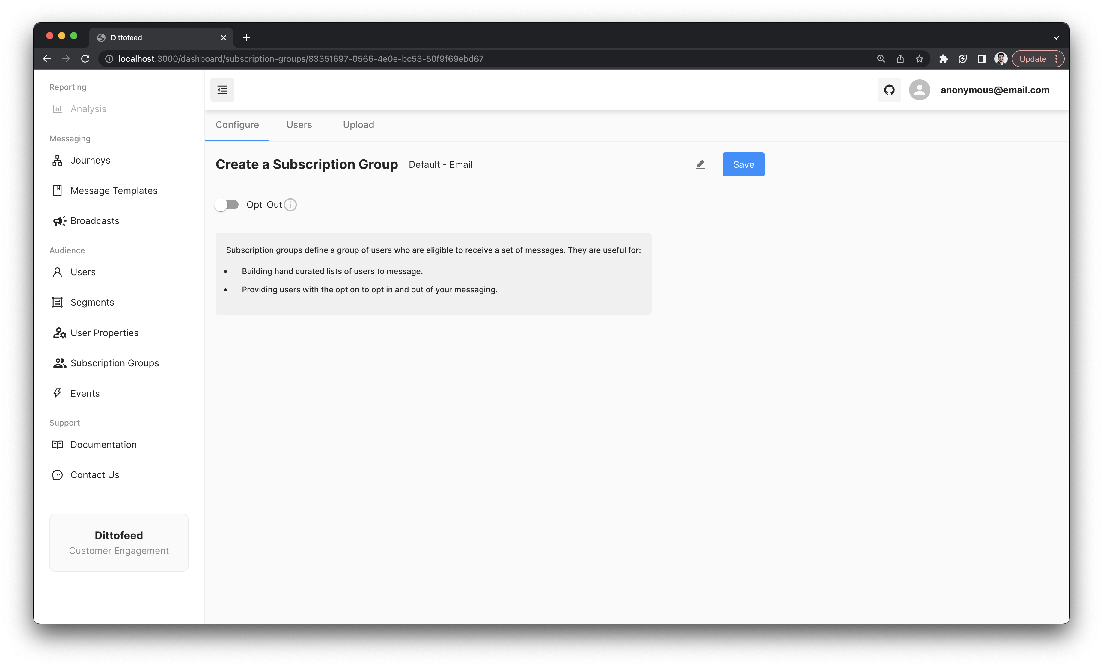Subscription Groups Configuration
Page