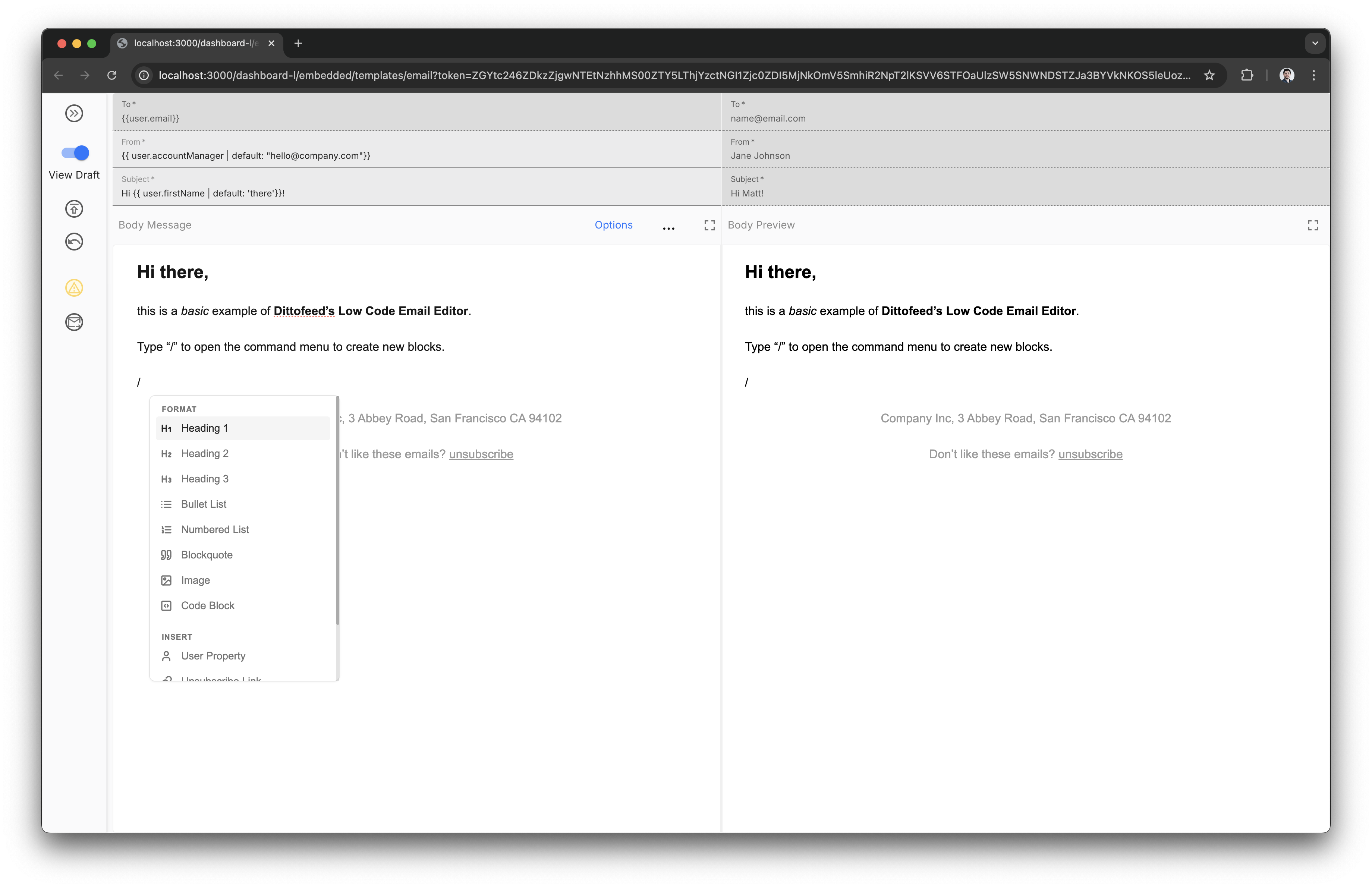 Embedded Email Editor