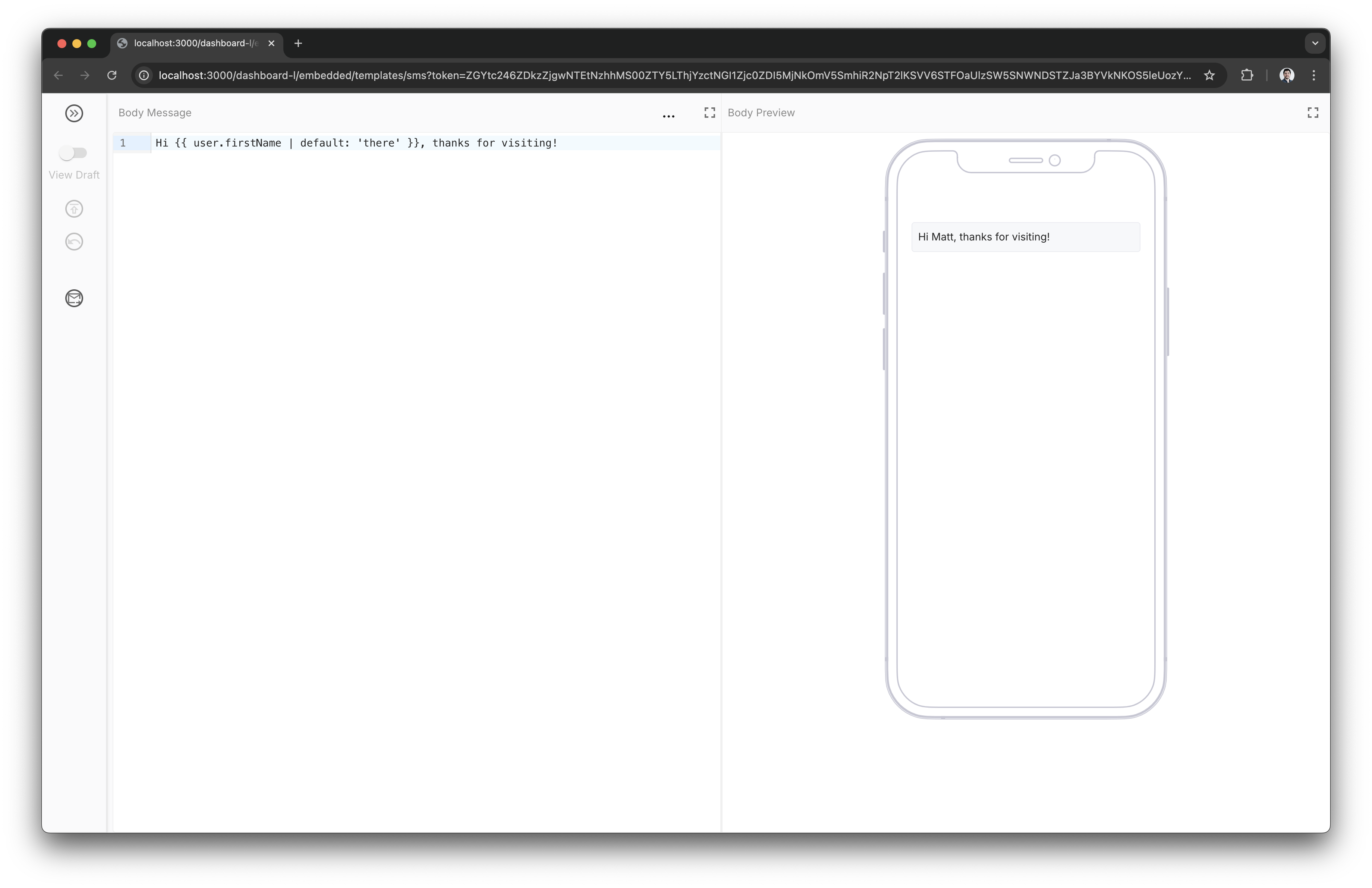 Embedded SMS Editor