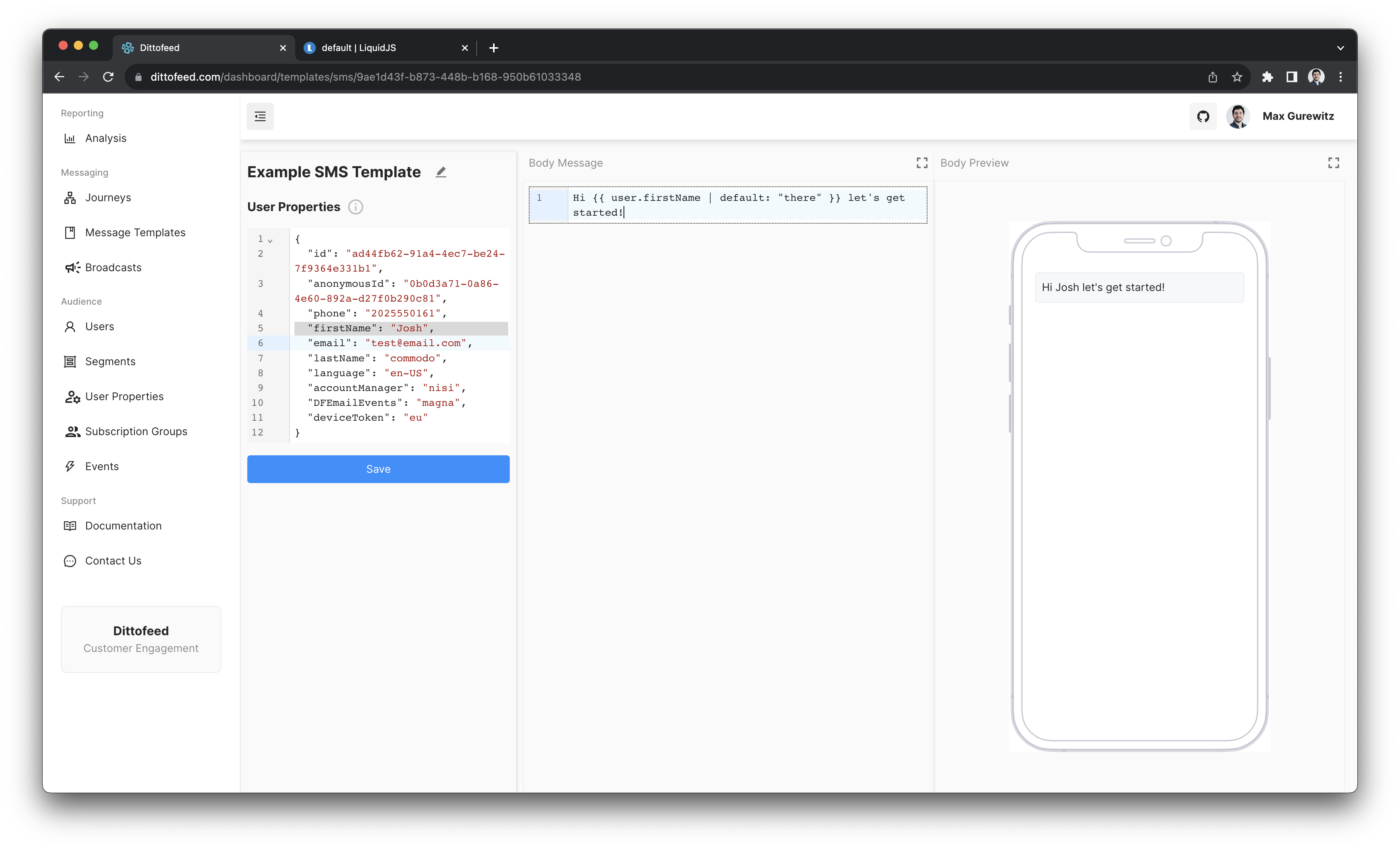Example SMS Template