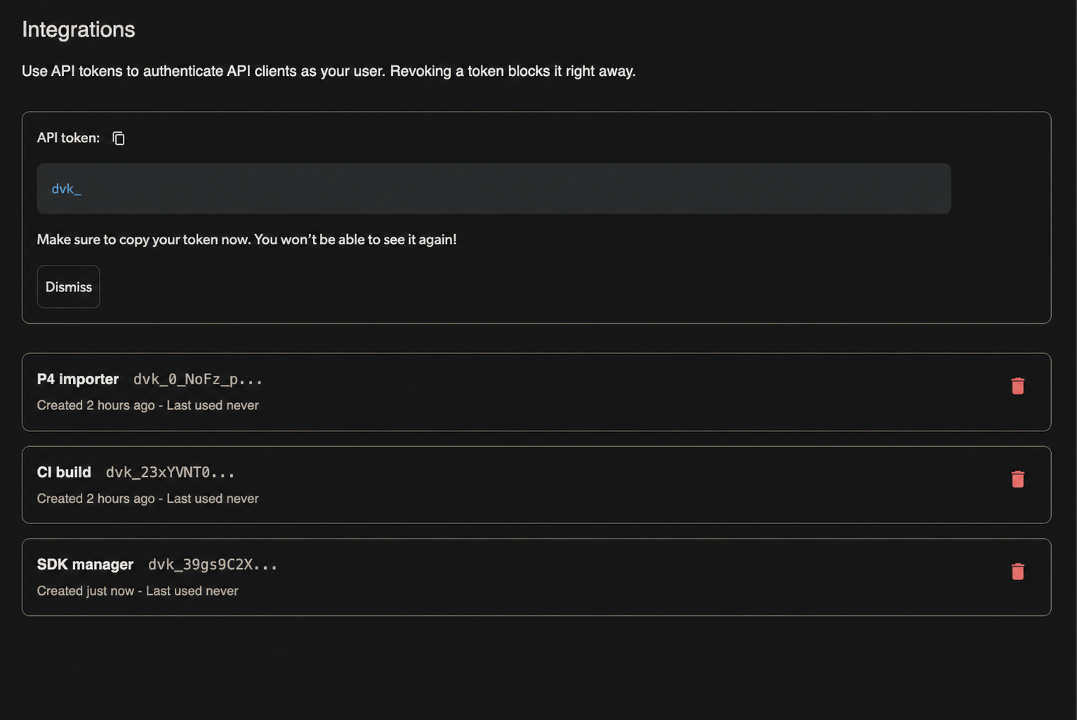 Copy API Token