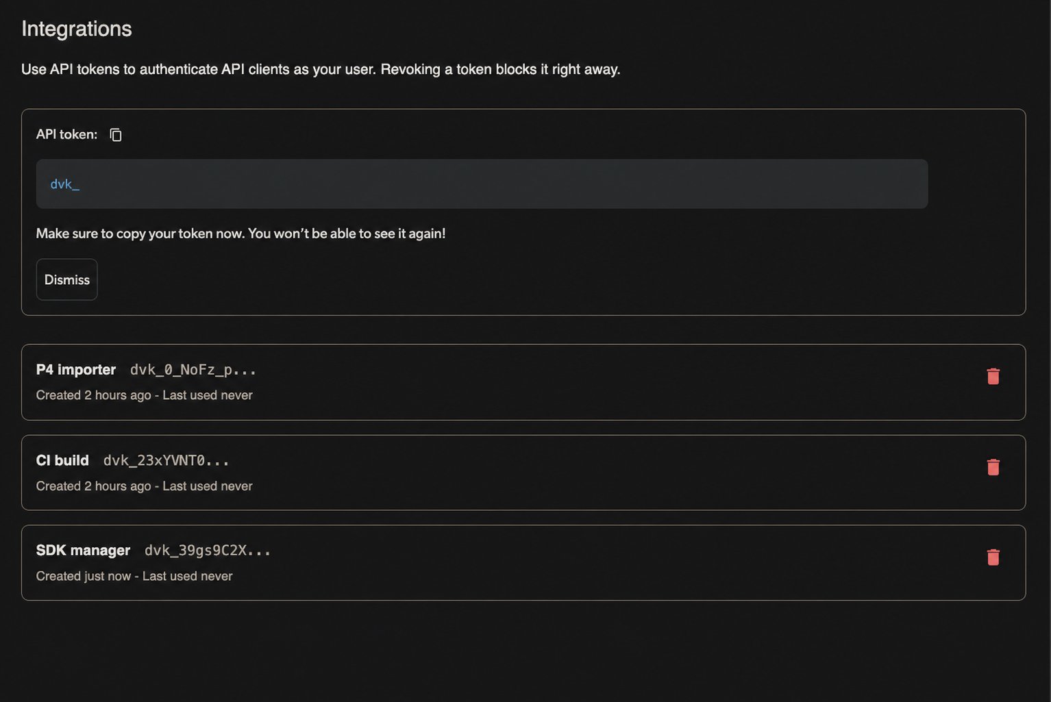 Copy API Token