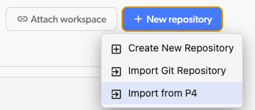 New repository menu with Import from P4