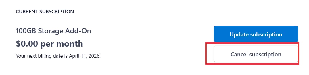 The Cancel subscription button in the billing portal