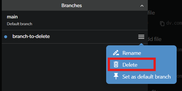 Delete branch menu option