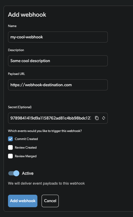 Create Webhook Form