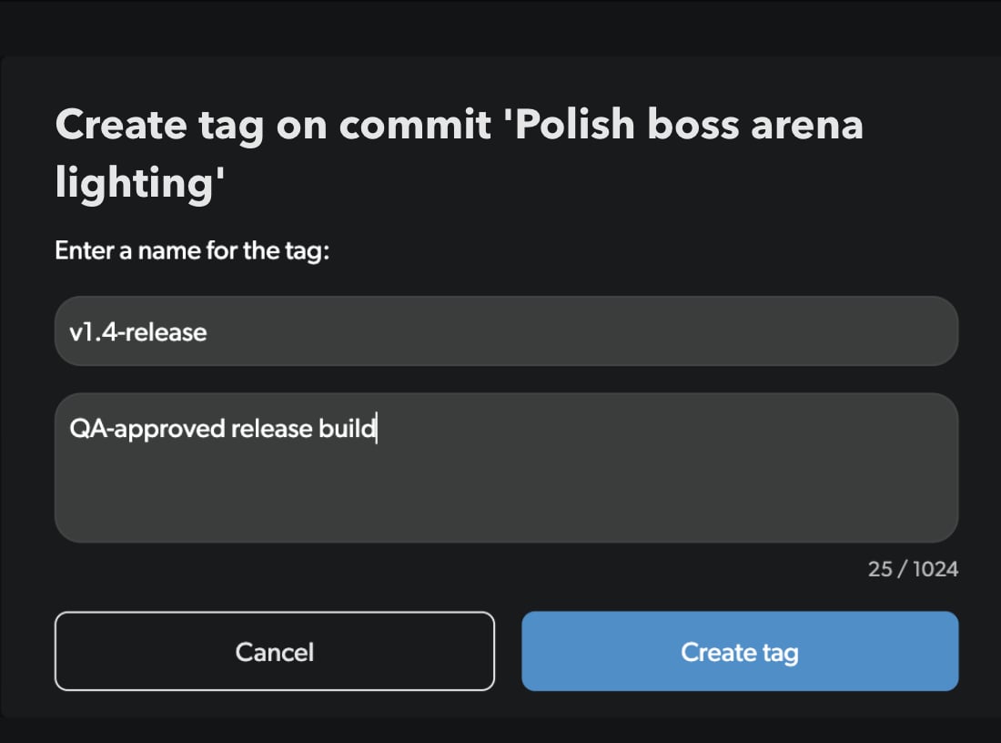 Create tag dialog with name and description fields