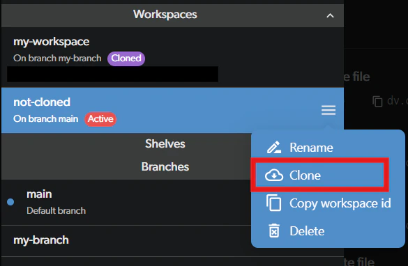 Right-click menu with Clone option