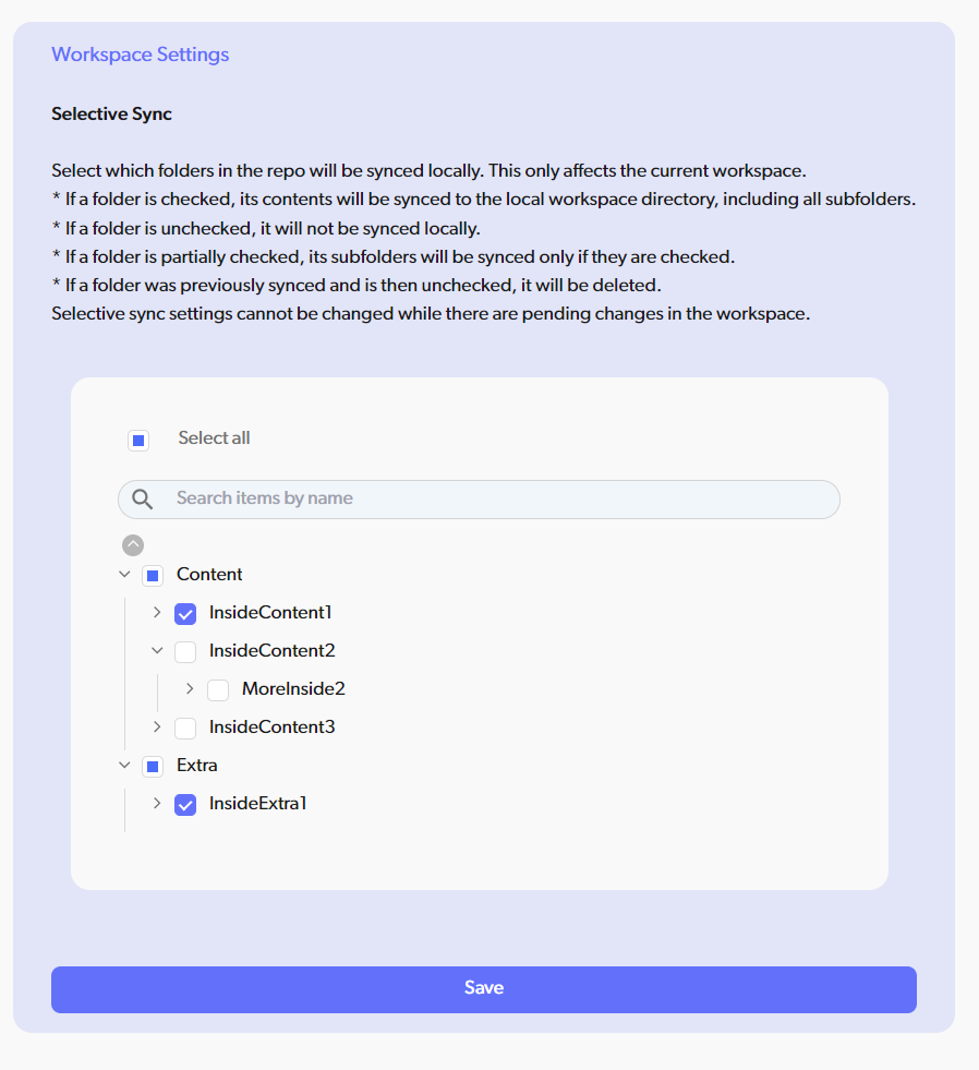 Selective sync select folders